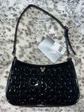 Disney Black Patent Mickey Bubble Shoulder Bag with Gold Accent